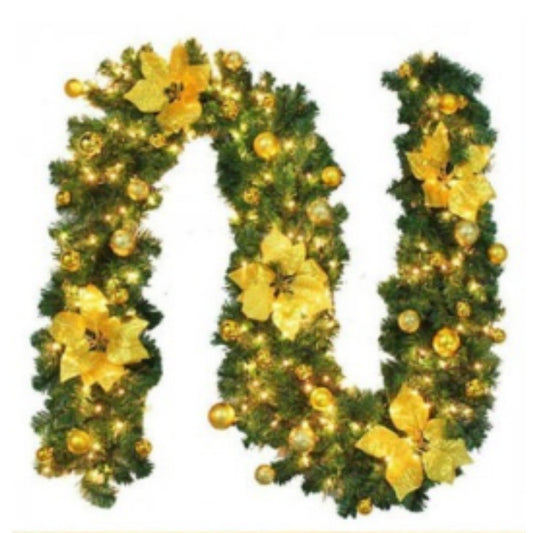 9FT Xmas Christmas Garland Artificial Wreath With LED Lights Stairs Home Rattan,The Style Shipped Is The Same As The Color In The Main Picture.