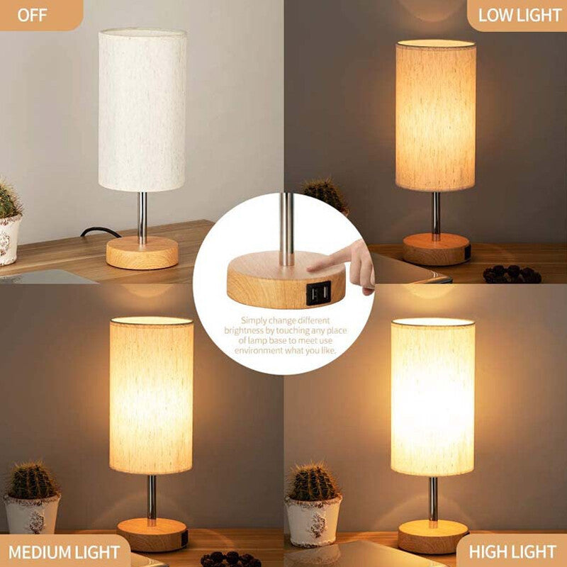 Bedside Lamp Touch Control Table Lamp With USB A Charging Ports 3-Way