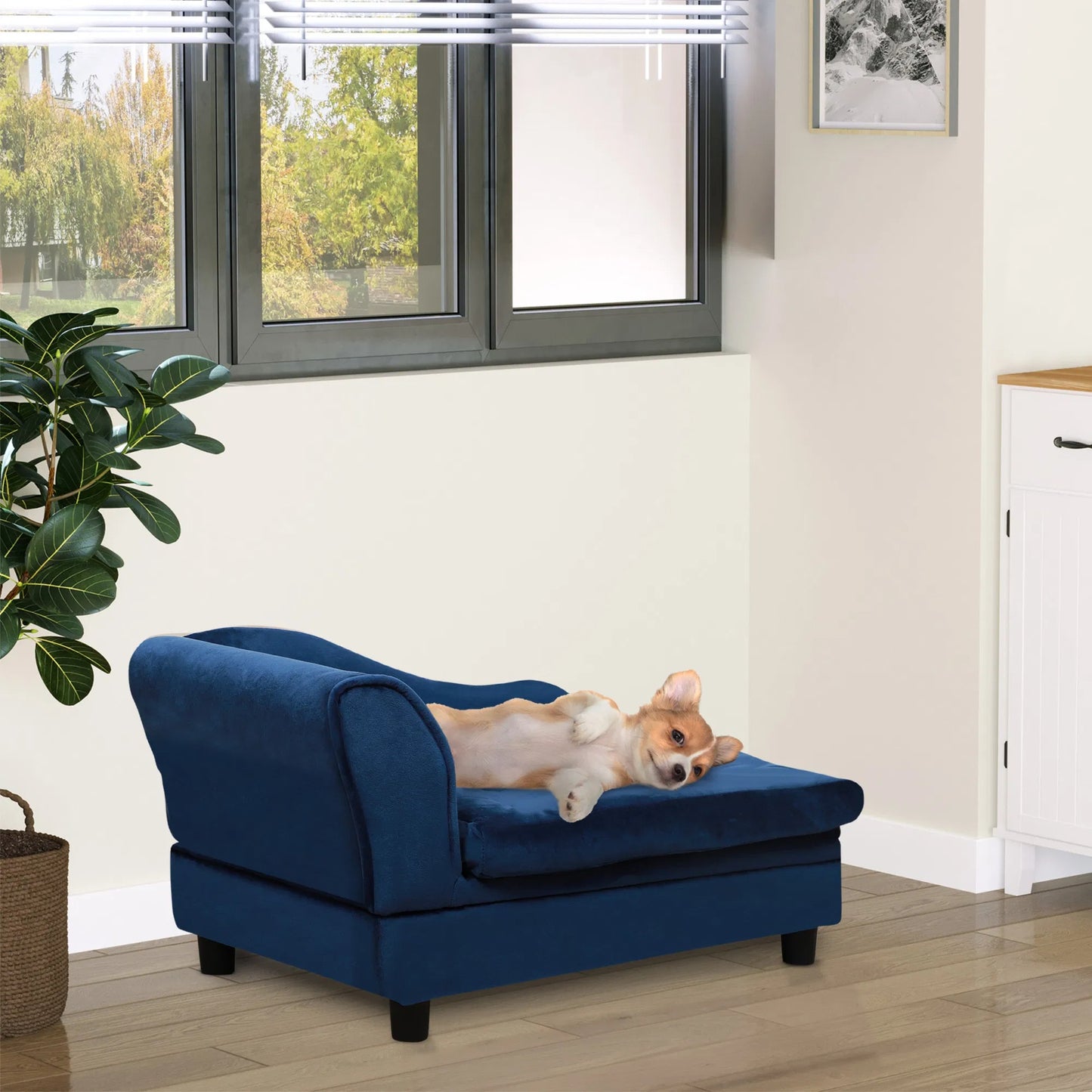 Pet Sofa Bed With Storage, Cushy Couch For Cats And Small Dogs, Soft Foam Couch, Modern Pet Furniture, Blue