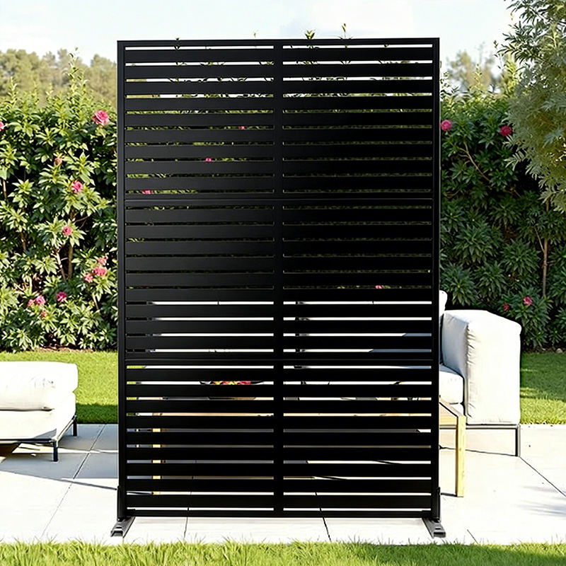 70.87" H × 46.06" W Black Metal Outdoor Privacy Screen, Freestanding Slatted Patio Screen, Decorative Fence Divider for Balcony Backyard Deck