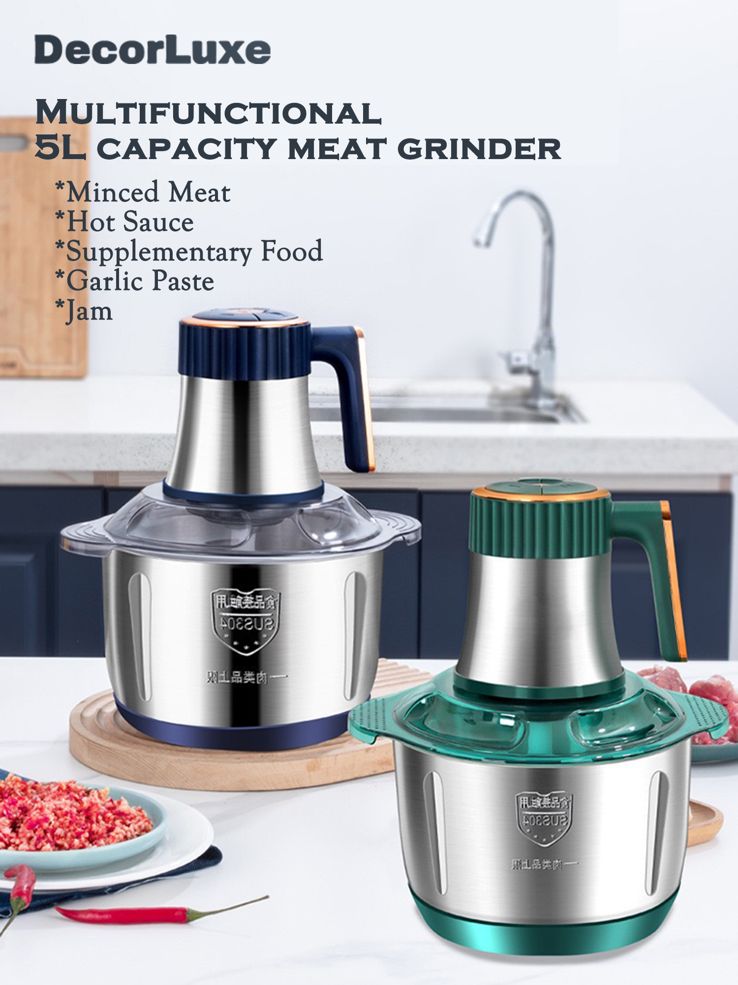 5L Electric Meat Grinder Heavy Duty - Food Processor Mixer Chopper, Sausage Maker, Kitchen Helper, UK Plug
