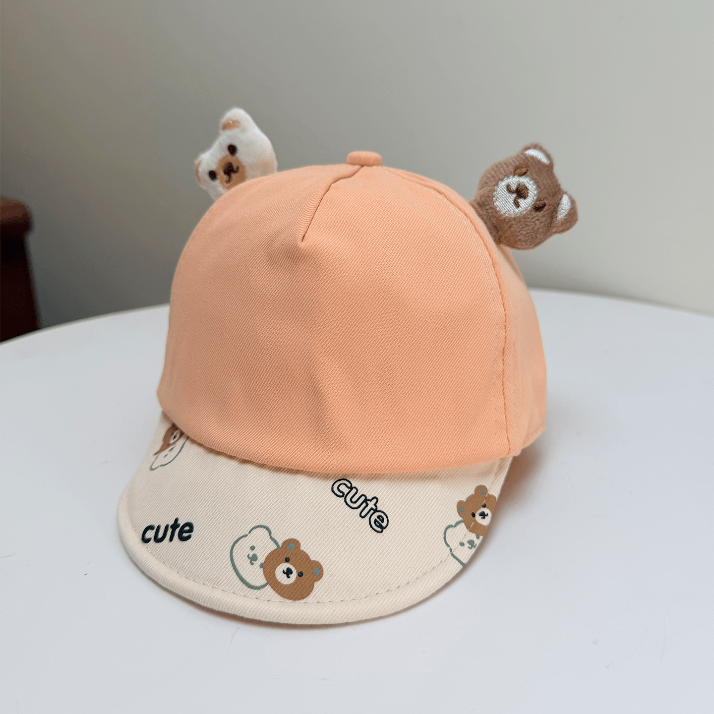 Korean-style Patchwork Printed Lettering Soft Brimmed Baseball Cap With Three-dimensional Plush Bear Ears And Baby Style Cap