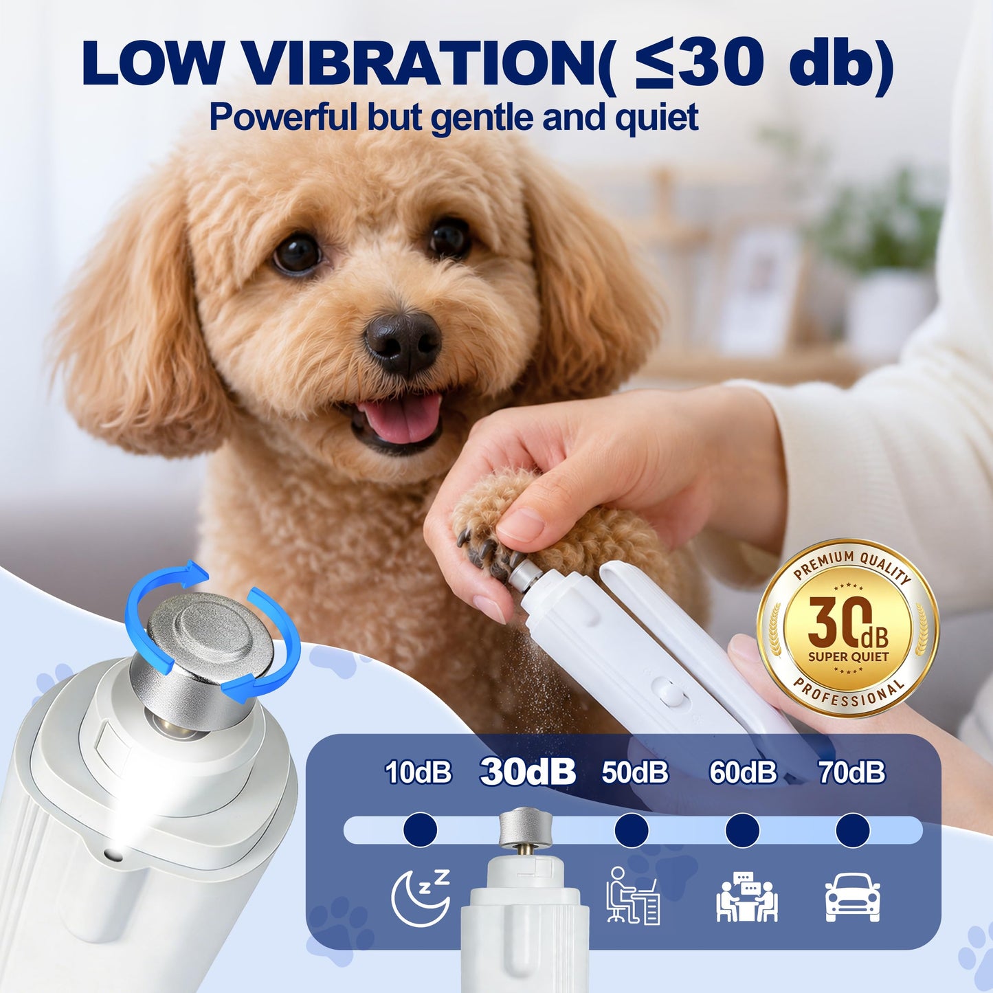 2-in-1 Dog Nail Clippers With Light - Electric Pet Nail Grinder Quiet For Small Large Dogs & Cats, LED Prevent Over Cutting, USB-C Rechargeable Safety Guard Grooming Kit For Black Nails