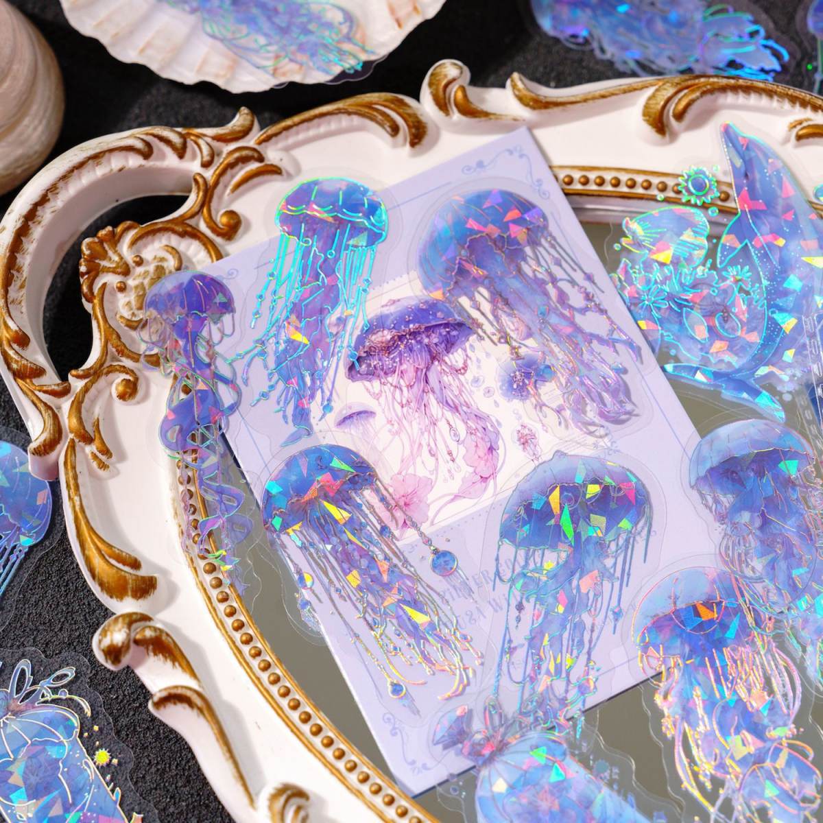 Laser Watercolor Shell Ocean Jellyfish Series PET Stickers