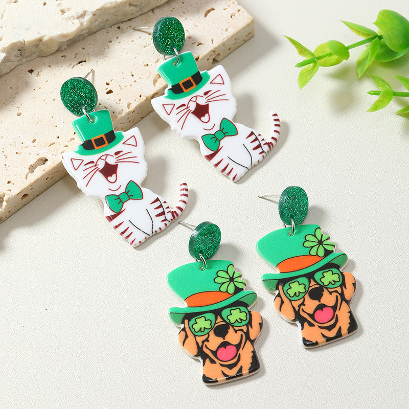 1 Pair Of Sweet & Edgy Acrylic Earrings, Cute Pet-Shaped Cat And Dog Design Drop Earrings