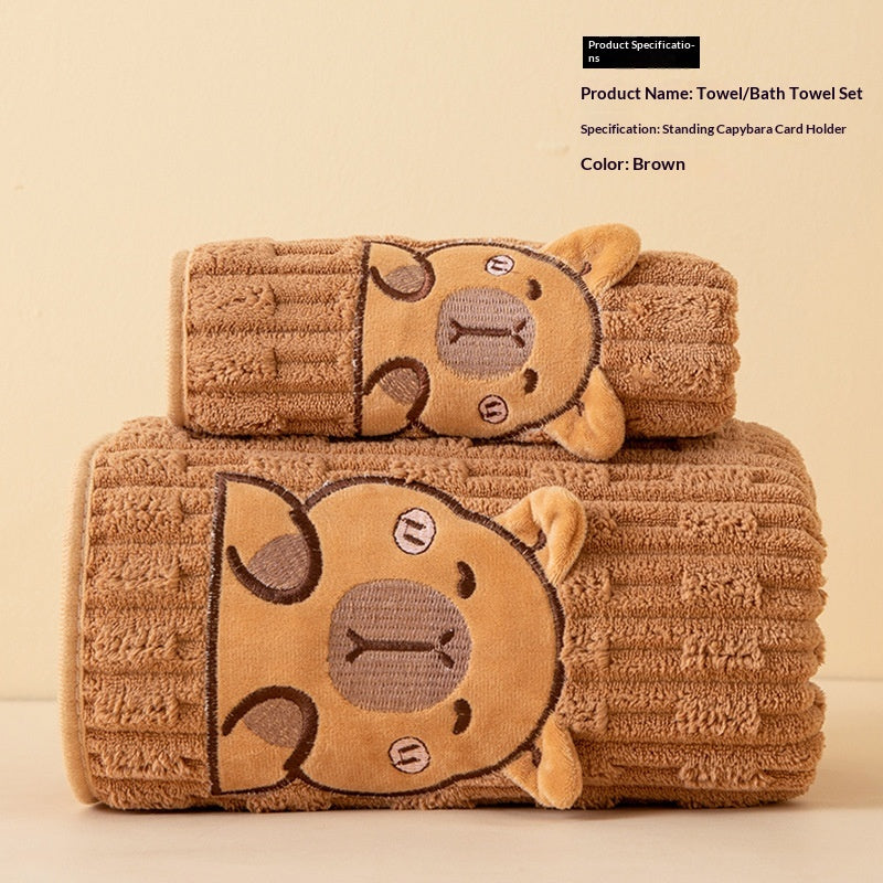 Towel And Bath Towel Set For Home Use Featuring Cartoon Designs And Soft Coral Fleece
