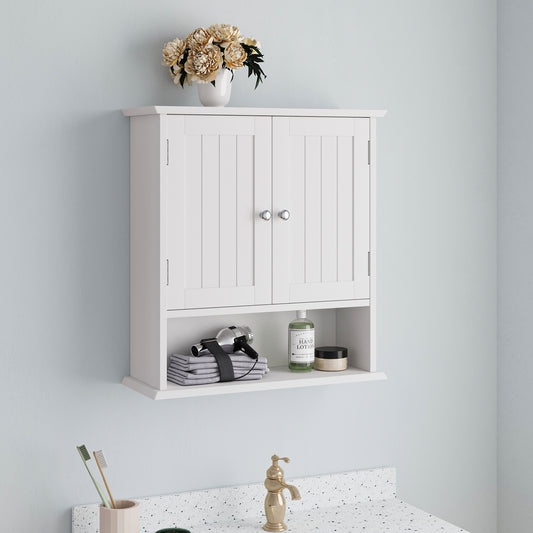 White Wall Mounted Bathroom Cabinet, Medicine Cabinet With Double Doors And Adjustable Shelves, Bathroom Wall Cabinet Above The Bathroom, Suitable For Laundry, Kitchen, Bathroom, Etc.