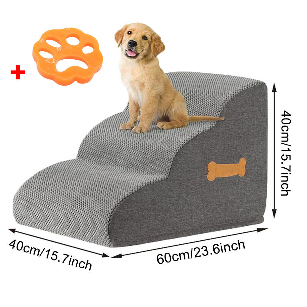 3Step Dog Stairs Pet For Bed Sofa Cats Ladder Ramp With Removable Cover Portable