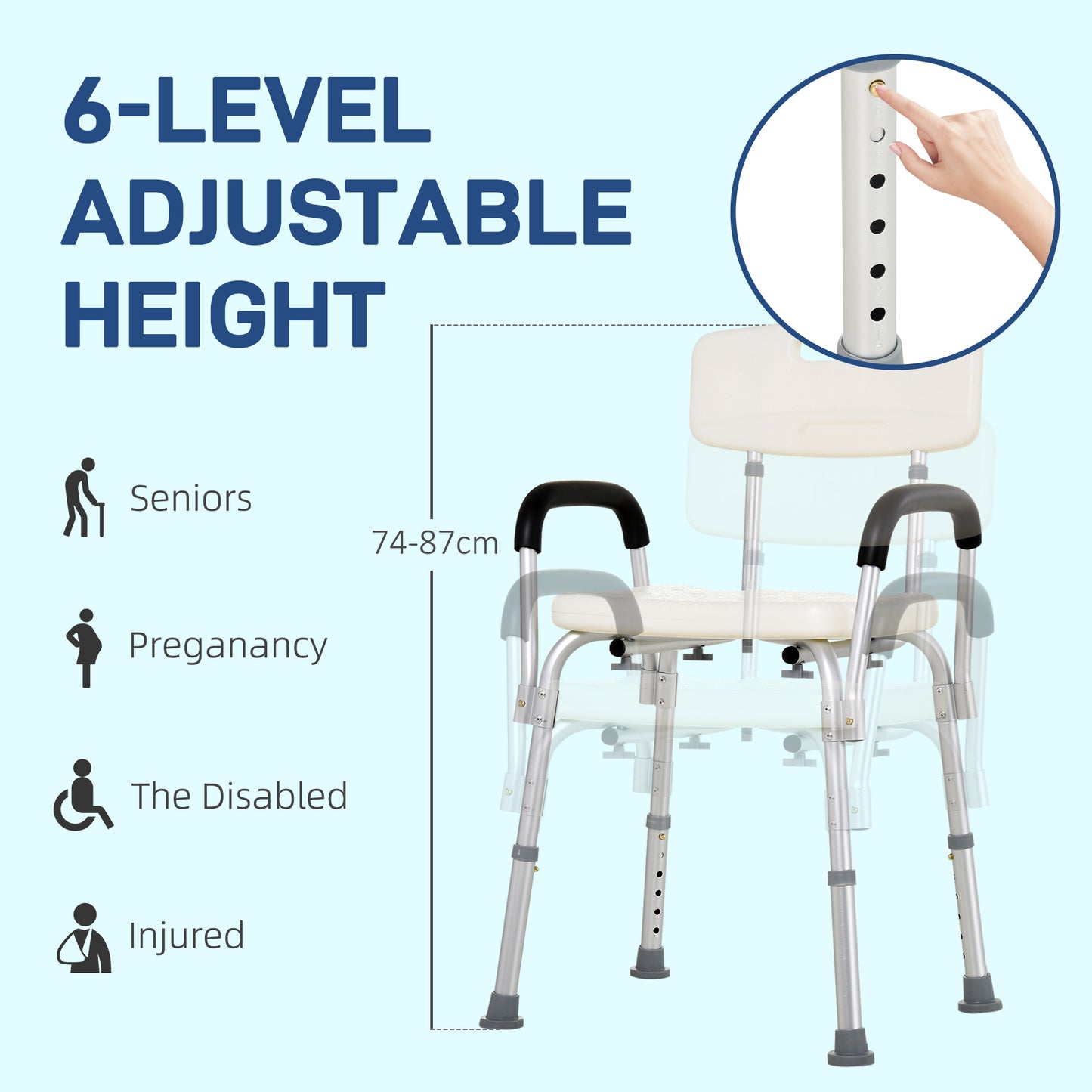 Shower Chair, Mobility Medical Grade Bath Chair, Adjustable Shower Bench with Removable Armrests for Seniors, Handicap, Disabled