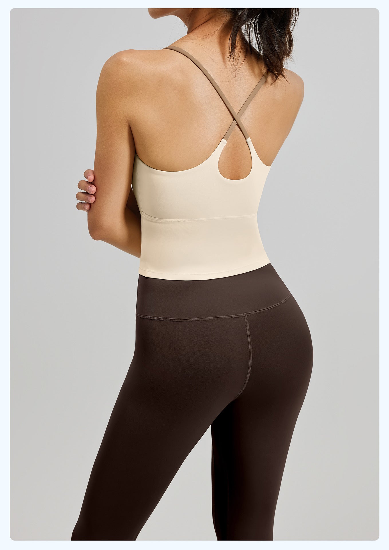 Women's Two-Piece Sports Fitness Outfit With Camisole Top & Long Pants, Color Block Shockproof Yoga Wear For Indoor Training