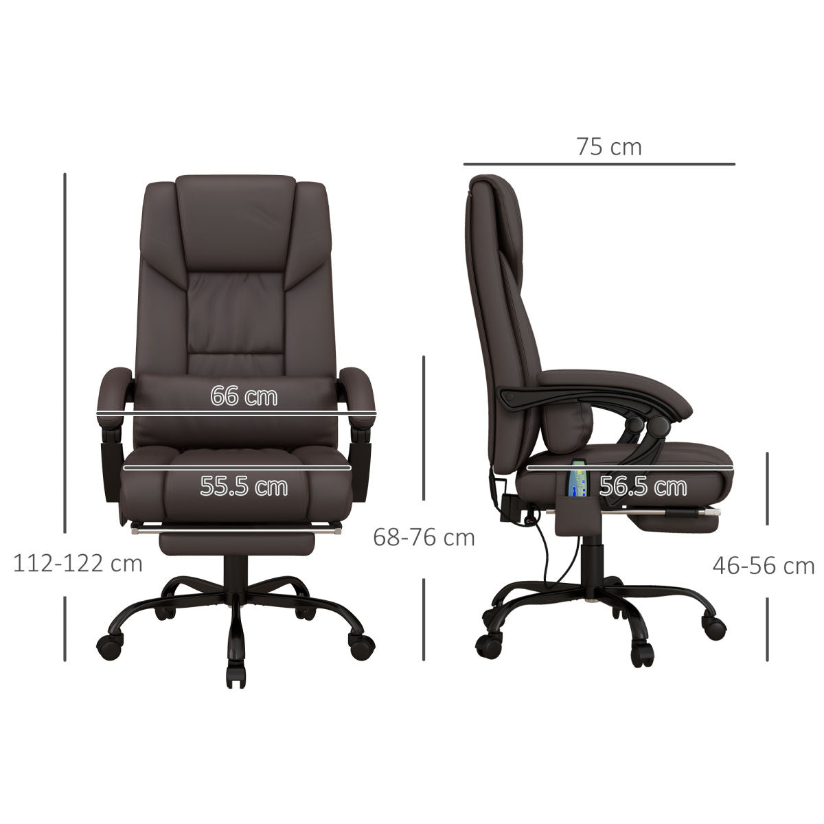 Vinsetto 6-Point Massage Office Chair, PU Leather Desk Chair With Adjustable Height And Footrest For Home Office, Brown
