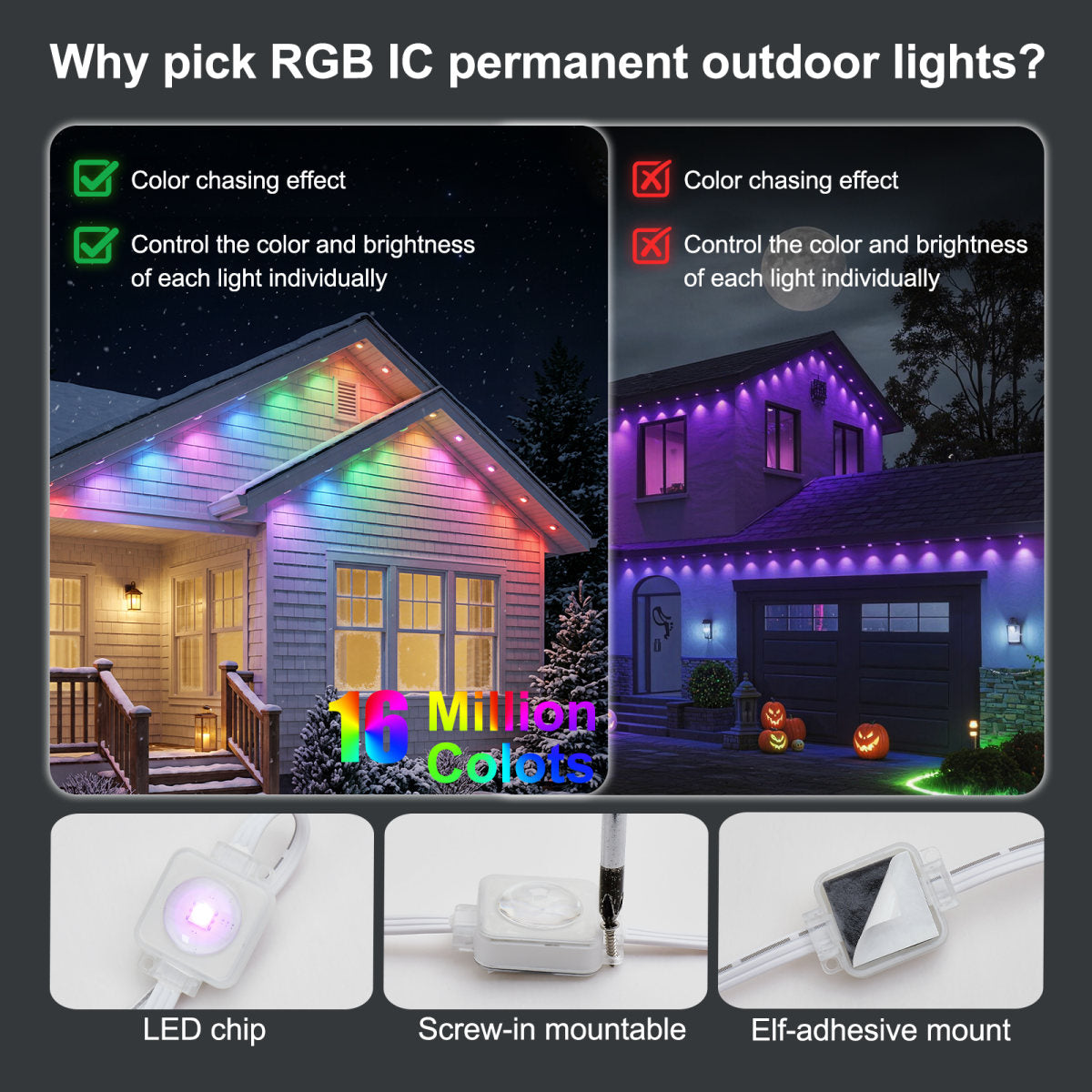 Outdoor Light,50ft With 30 LED Eaves Lights,Smart RGB Outdoor Lights With 75 Scene Modes,IP67 Waterproof,for Halloween Decorations,Christmas,Holiday,Party,with App And Remote