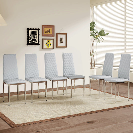 Modern Style Dining Chairs Set Of 6 In Light Gray, Essential For Minimalist Homes.Meeting Family Dining Needs,PU Material Seat,Silver Metal Legs,Blending Into Various Home Environments.W1151107277