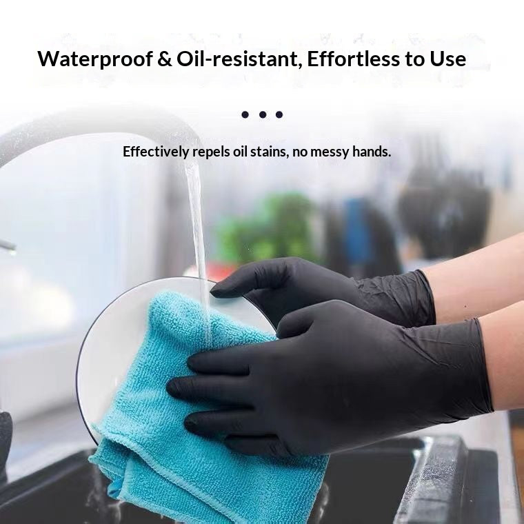 Black Thick Disposable Gloves 1 0 0PCS, PVC Nitrile Rubber, Food Grade, Latex Free, For Kitchen Dishwashing & Protection