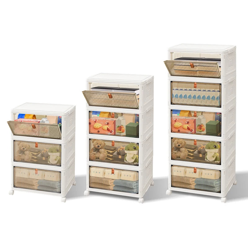 Stackable Storage Boxes With Lids,Sturdy PP Material, Foldable Plastic Storage Unit For Toys Office Supplies Clothes