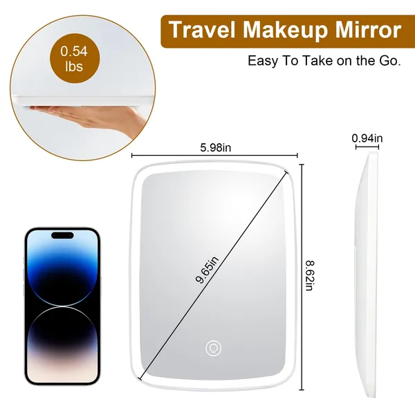 5.98x8.62in Lighted Makeup Mirror Vanity Desk Mirror Small LED