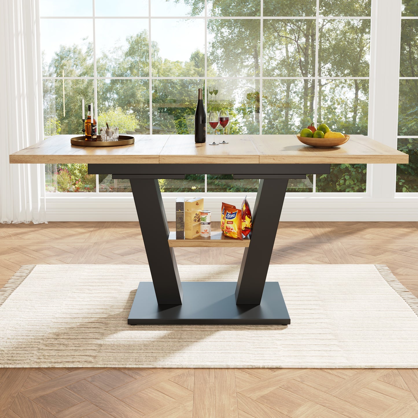 Telescopic Dining Table  118-157X70X75cm , Table, Kitchen Table, Extendable Table, Extendable To 118-157cm With The Help Of Internal Inserts, For Kitchen And Living Room, Wood-coloured Dining Table