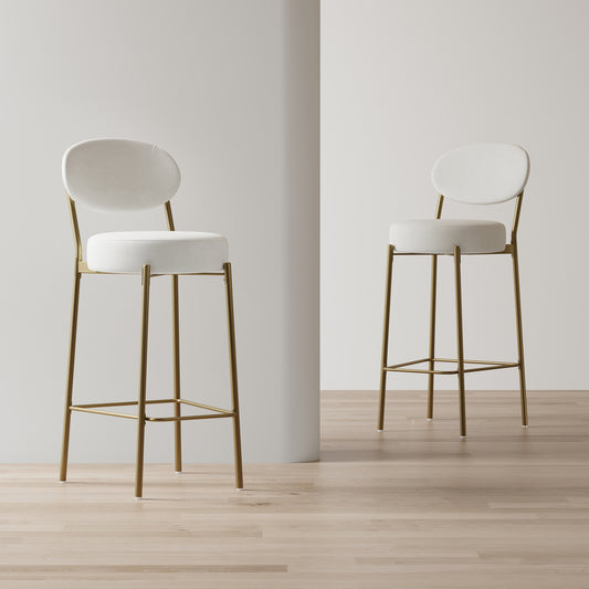 29  Upholstered Bar Stools Velvet Counter Stool With Backrest & Footrest Set Of 2 Round Dining Chairs For Kitchen Creamy White