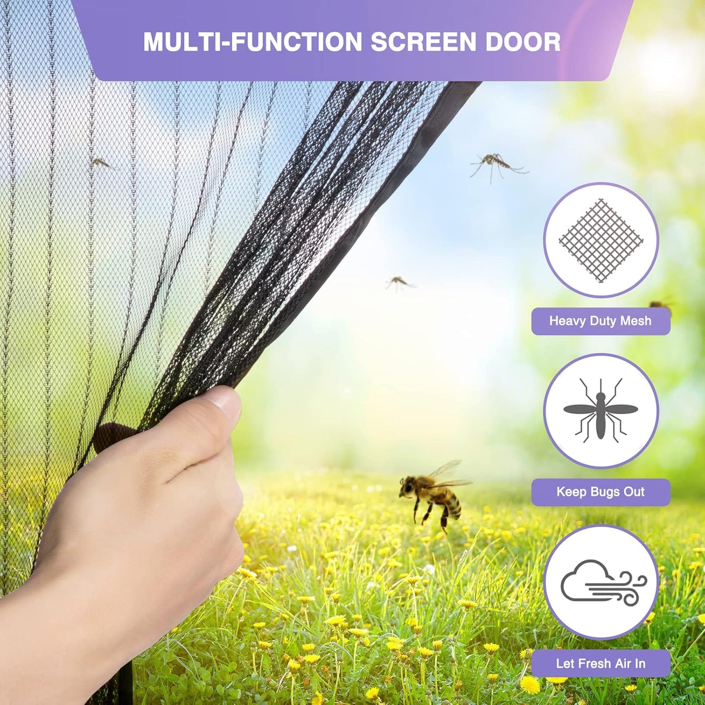 Magnetic Screen Door With Strong Magnetic Closure - No Drilling Required, Hands-free Sliding Door Curtain, Suitable For Indoor Outdoor Use - Heavy-duty Mosquito Netting, Perfect For Front And Back Doo