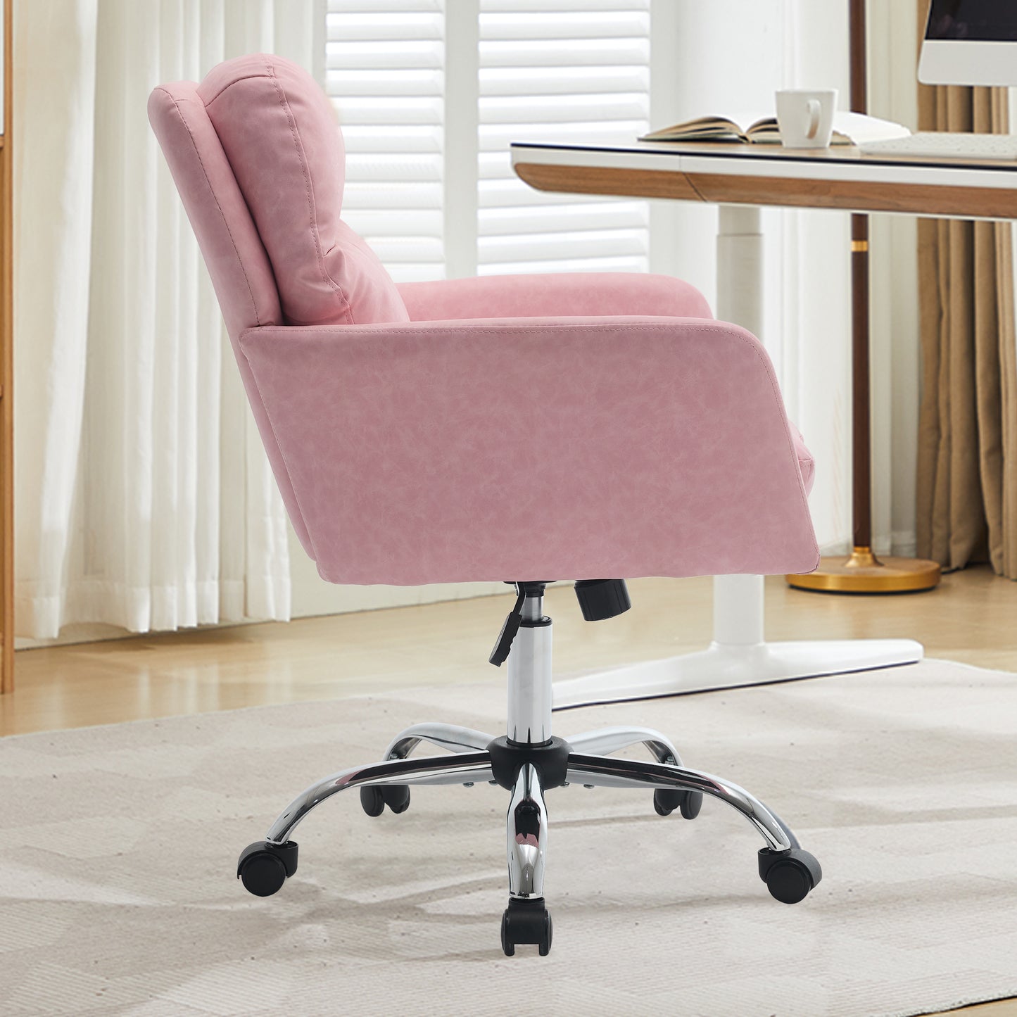 Artificial Leather, PU Leather, Black Base, Adjustable In Height, Suitable For Office, Bedroom, Dressing Table And Other Environments. An Office Chair.pink
