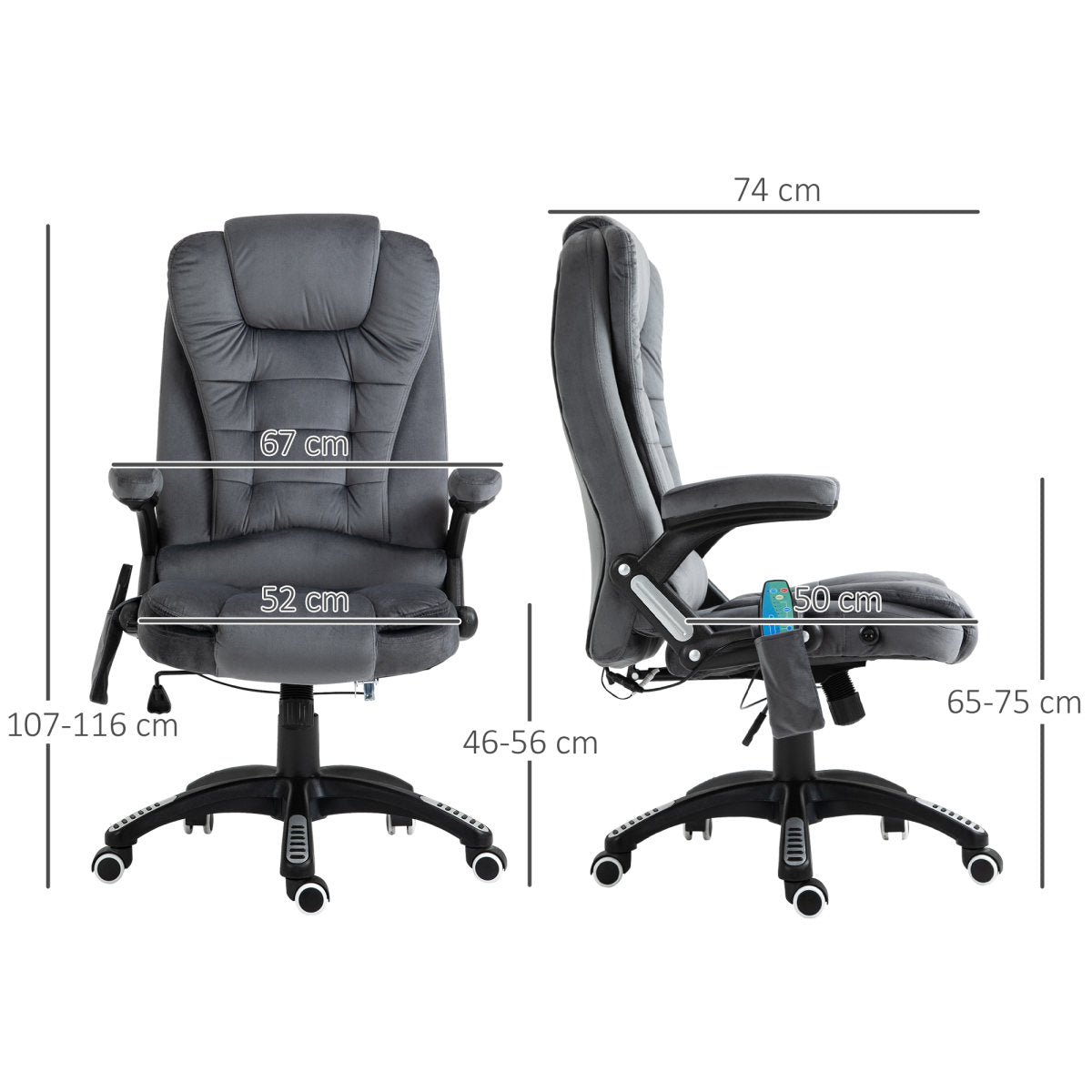 Vinsetto Massage Recliner Chair Heated Office Chair With Six Massage Points Velvet-Feel Fabric 360° Swivel Wheels Grey
