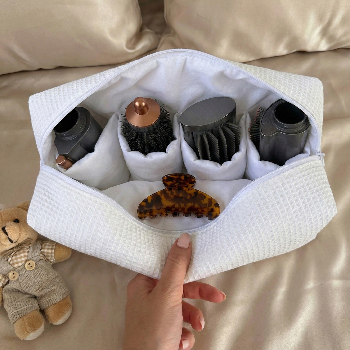 Simple Cotton-Lined Large Capacity Hair Dryer Storage Bag For Makeup