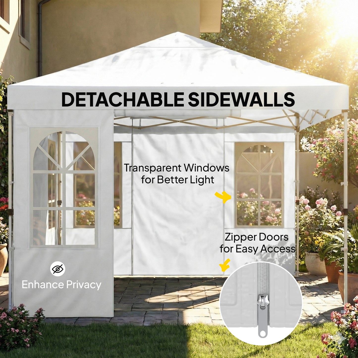 9.6 x 9.6 ft Pop Up Canopy Tent with Sidewalls, One Push Setup, UPF50+ Portable Instant Canopy Shelter, White