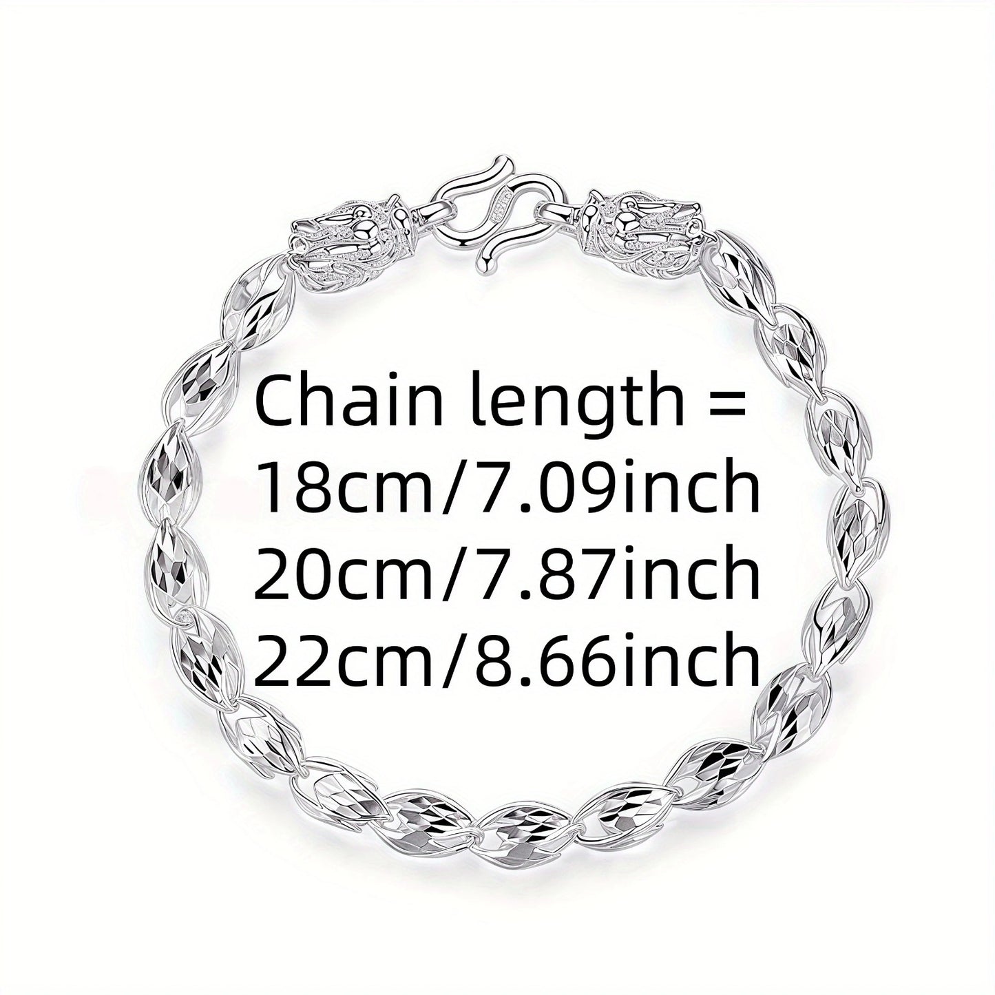 Double Dragon Head Braided Curb Link Bracelet For Men, Copper Plated Silver Vintage Chinese Lucky Dragon Toggle Clasp Biker Punk Wrist Jewelry Gift