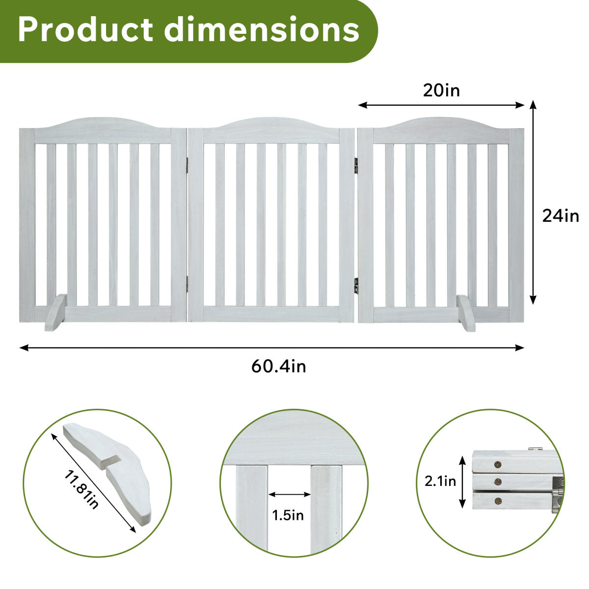 Wooden Freestanding Foldable Pet Gate for Dogs, 24 inch 3 Panels Step Over Fence, Dog Gate for The House, Doorway,