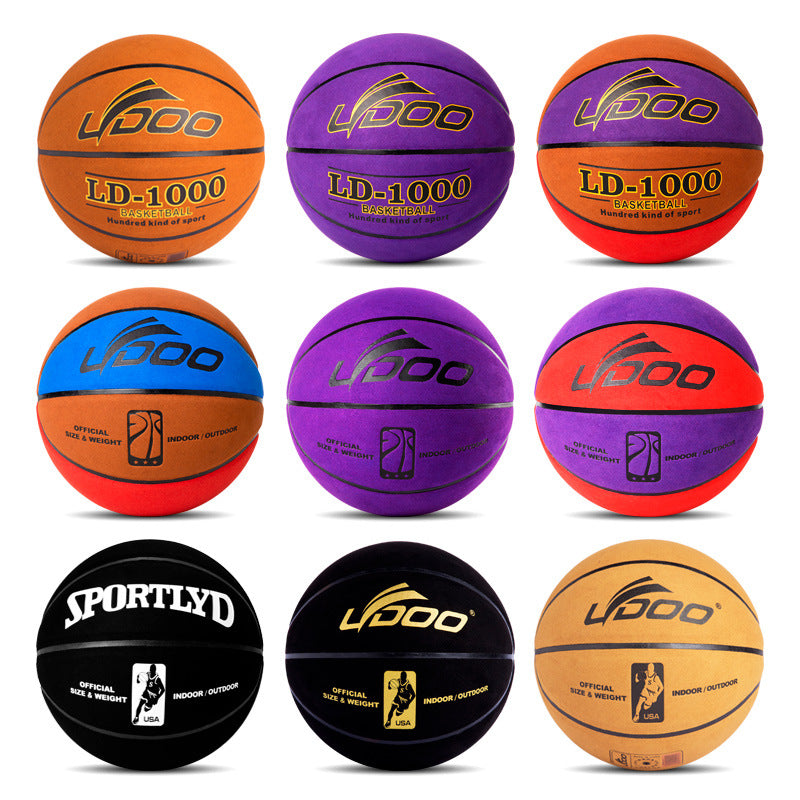 Basketball No.7 Basketball Real Suede Indoor And Outdoor Anti-skid Sweat Absorbent No.6 Black And White Cowhide Basketball Cross-border In Stock Wholesale