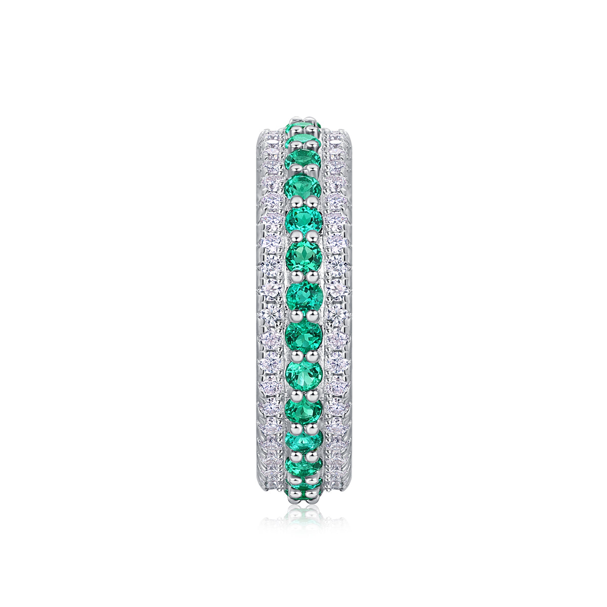 3.6g S925 Sterling Silver Platinum Plated Ring  3 Row Pave Band With Green Gemstones, Dainty Stackable Eternity Promise Ring For Women, Jewelry Gift Box Set