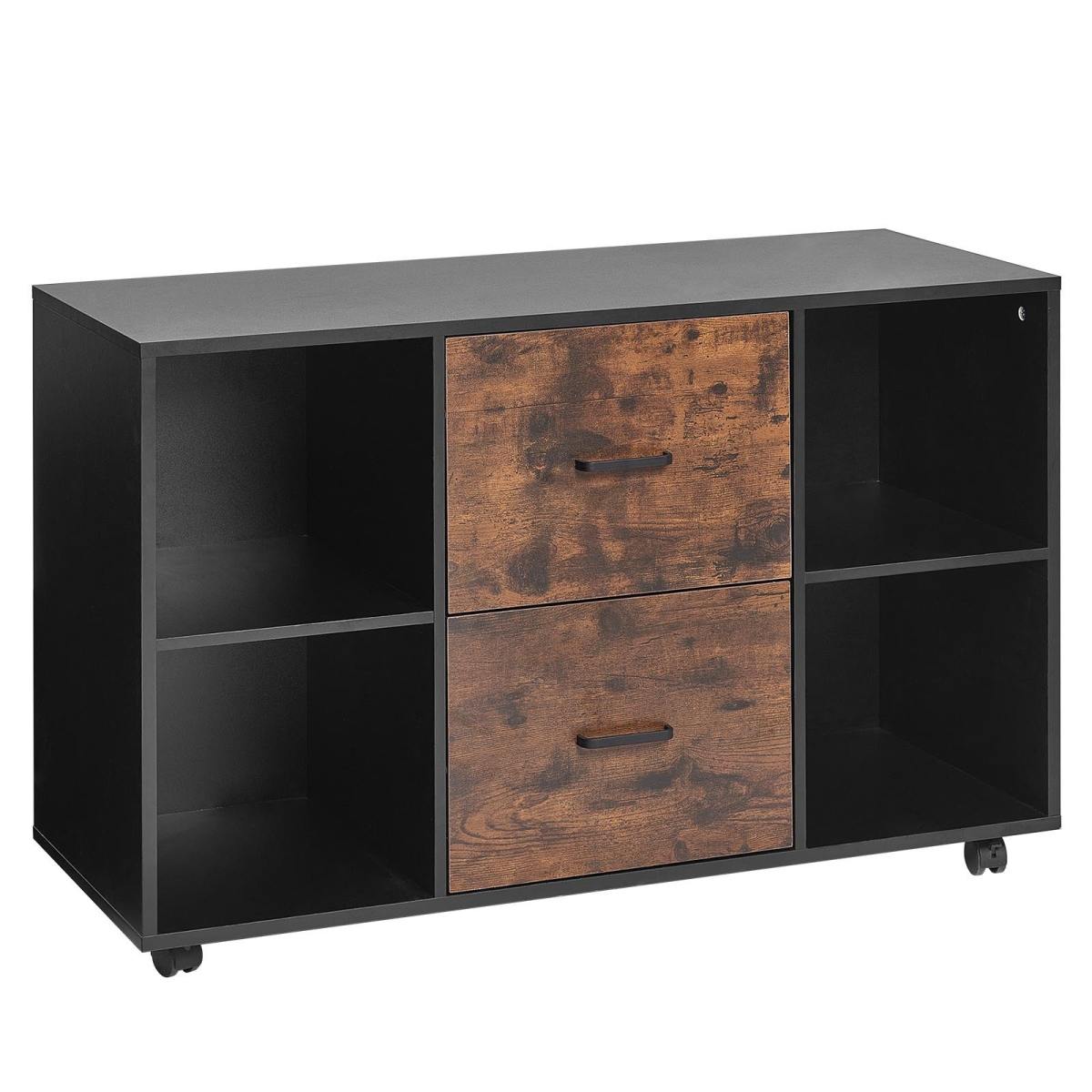 2 Drawer Wooden File Cabinet, Mobile Filing Cabinet With Open Shelves, Lateral Rolling File Storage With Lockable Wheels, Modern Free Standing Printer Stand For Home, Office, School, Black