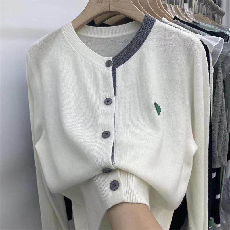 Korean-style Love-themed Multicolor Patchwork Fabric Loose-fit Long-sleeve Shirt