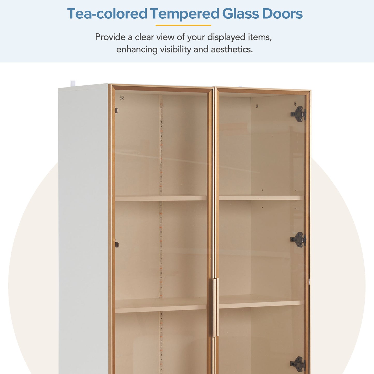 Modern Living Room Set Two White Glass Display Cabinets With LED Lighting And Adjustable Shelves, Color Scheme In Platinum - Living Room Highboards, Sideboards, Standing Display Cabinets, Display Cab