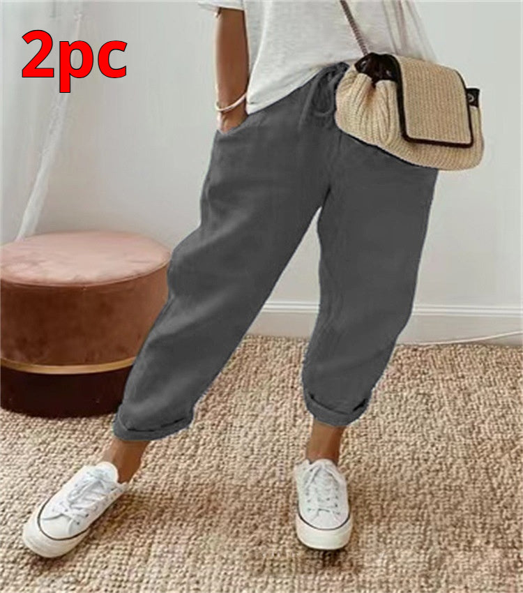 Women's Fashion Cotton Linen Solid Color Casual Pants