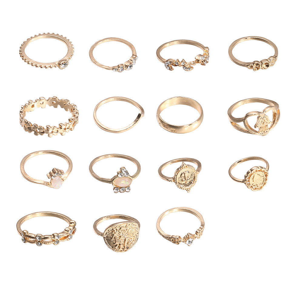 Women's Alloy Beauty Head Ring 10-piece Ring Set