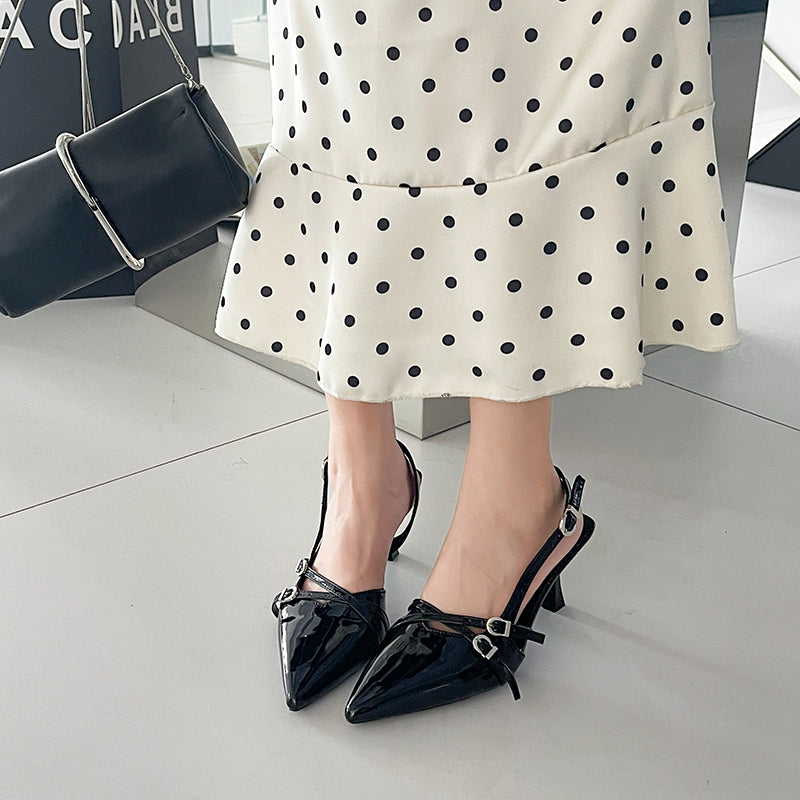 Women 2026 Summer New Pointed Toe Kitten Heel Closed Toe Sandals, British Style High Heels With Single Strap Buckle