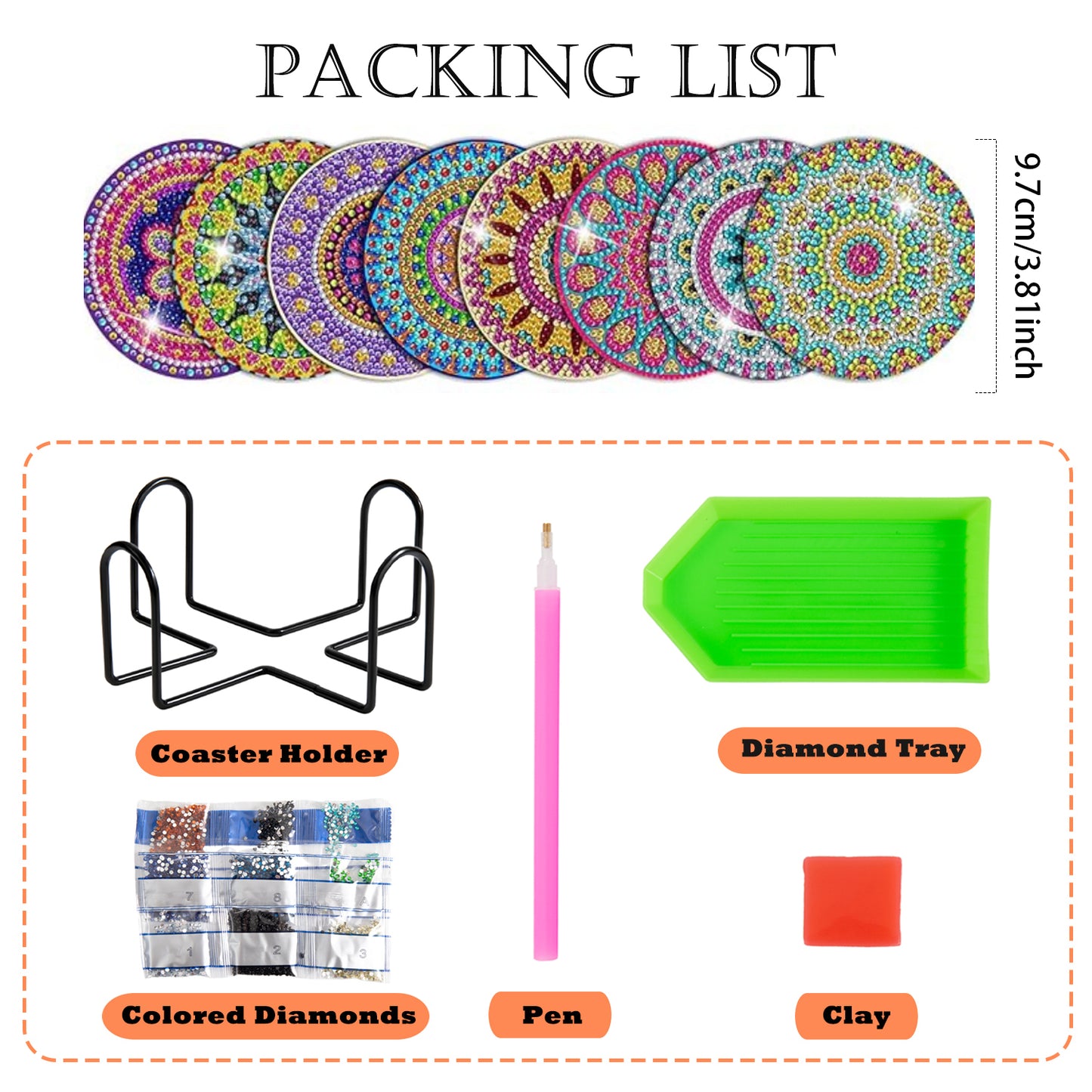Diamond Art Drawing Coaster With Bracket, DIY Mandala Pattern Diamond Art Coaster, Suitable For Adults And Beginners Diamond Drawing Kit, Diamond Kit Craft Supplies, Exquisite Gifts For Friends