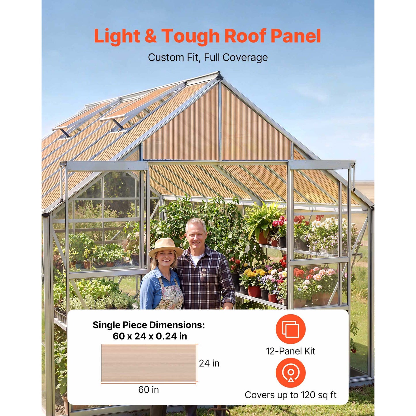Roof Panels, 12Pcs Polycarbonate Roofing Panels Double Layer, High Impact Corrugated Plastic Greenhouse Replacement Cover, Waterproof For Gazebos, Chicken Coops, Home, Garden 5' X 2'X 0.24