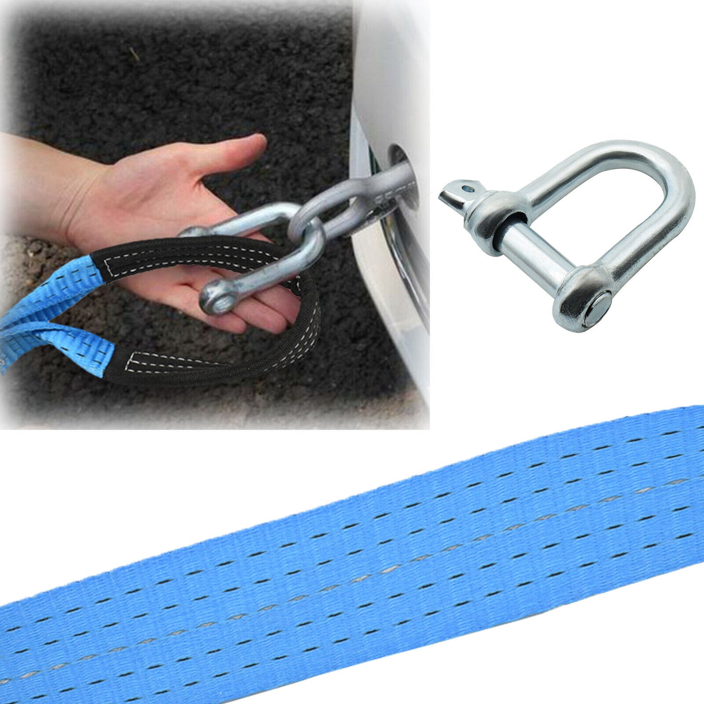 8T 16' 5M Tow Rope Heavy Duty Towing Pull Strap Road Recovery Chain Two Shackles
