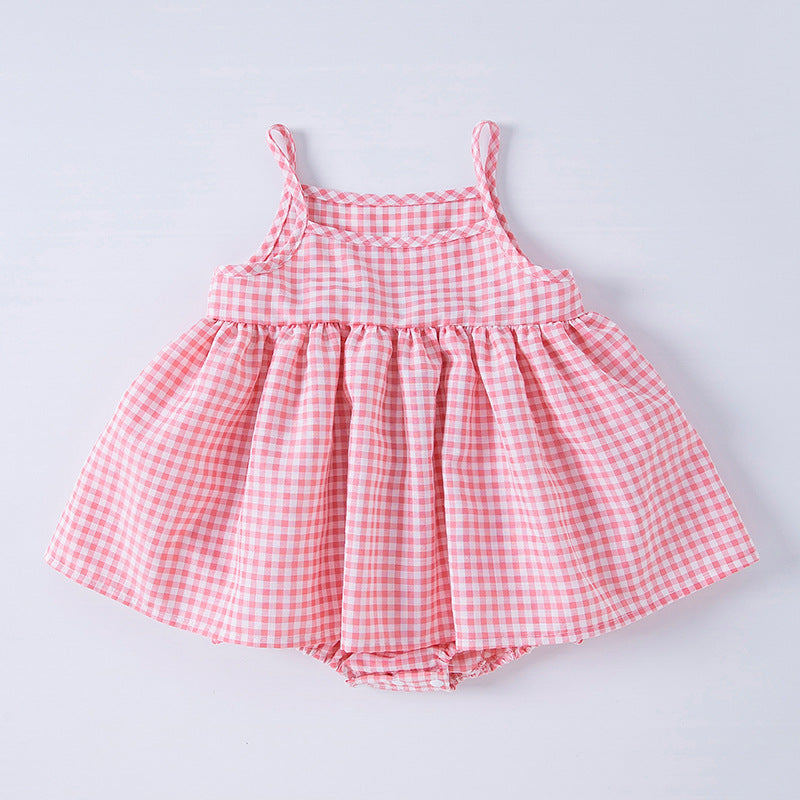 Korean Style Baby Sling Romper Fashionable Plaid Dress Princess Dress