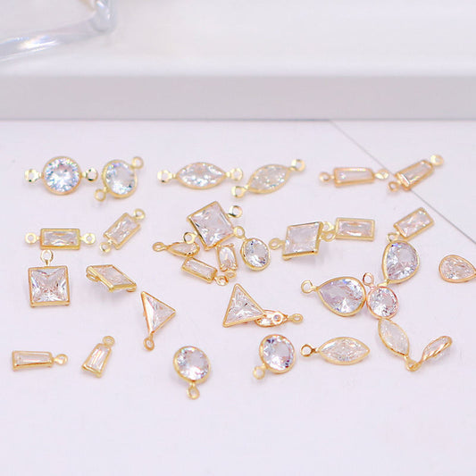 Geometric Zircon Bezel Set Pendant - Gold Plated Color Retention Charm for DIY Earring Jewelry Making Accessories