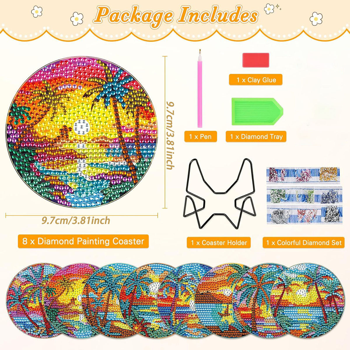 Diamond Art Drawing Coaster With Bracket, DIY Landscape Pattern Diamond Art Coaster, Suitable For Adults And Beginners Diamond Drawing Kit, Diamond Kit Craft Supplies, Exquisite Gifts For Friends