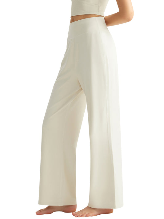 Antibacterial Straight Yoga Pants For Women, Slim Shaping Draped Wide Leg Fitness Trousers