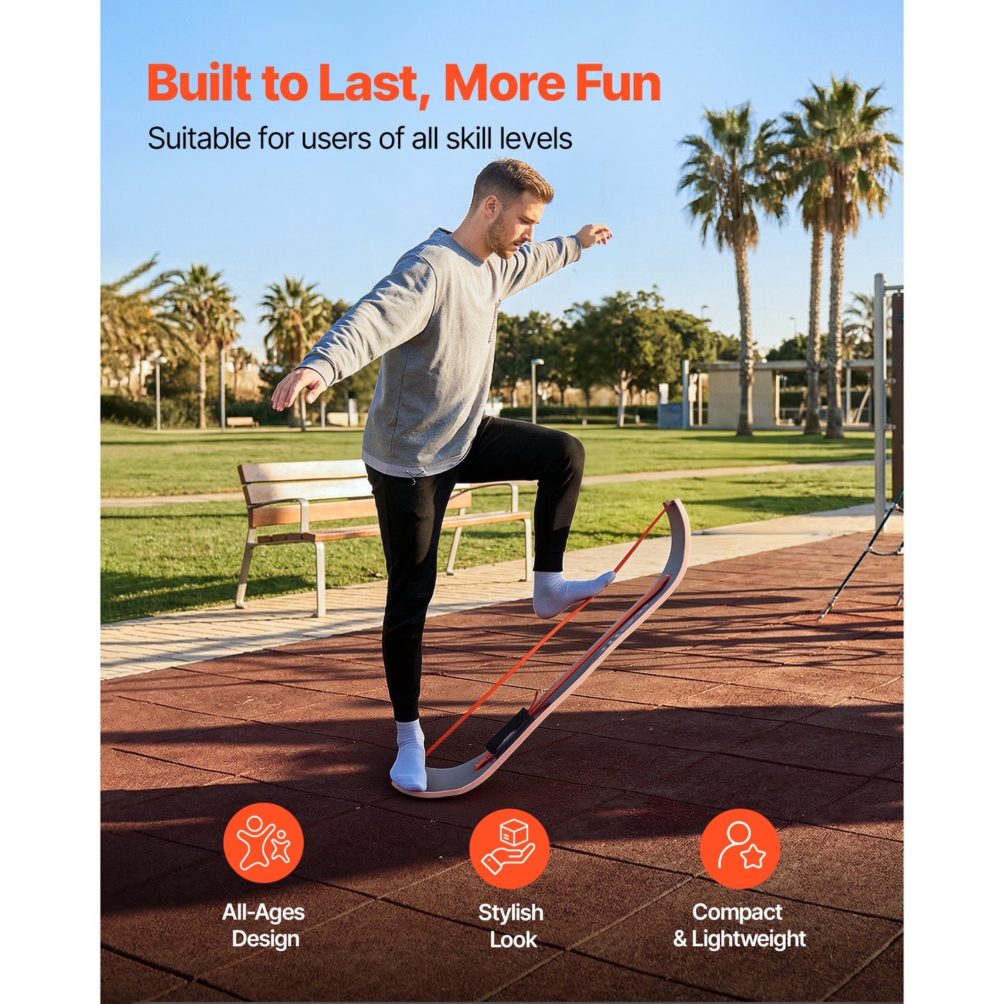 Balance Board, Wobble Board Trainer For Adults, Premium Wooden Curved Balance Training Equipment, Compact & Lightweight For Core Workouts, Standing Desk Exercise, Home Gym, Yoga, Black & Orange