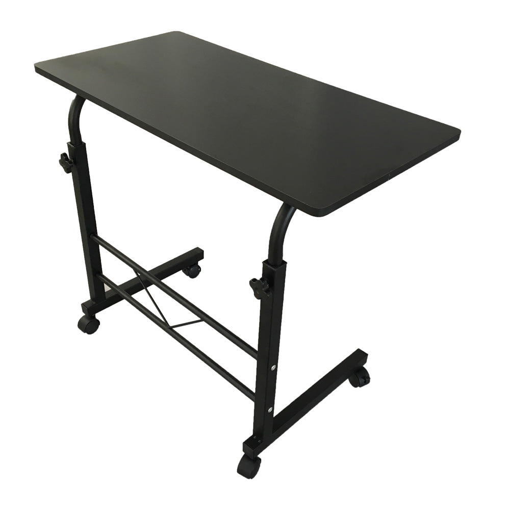 60cm Adjustable Tray Table Rolling Sofa Side Snack Table With Wheels Portable C-Shape Dinner Tray Tables Mobile Wooden Laptop Desk Beside Couch Bed