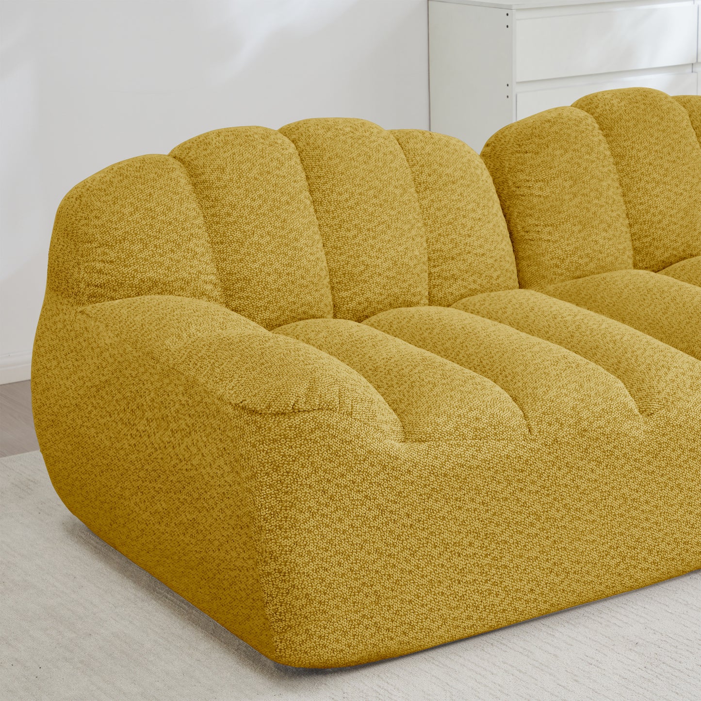 2 Seater Modular Boneless Sofa, Shell Shape, Deep Seat Cushions, Sofa For Living Room & Apartment, No Setup Required, Yellow