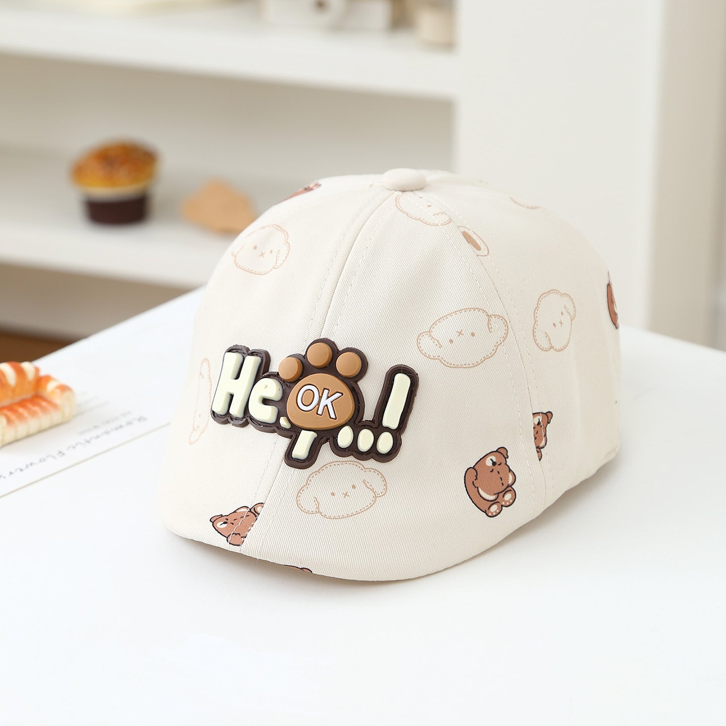 Children's Three-dimensional Letter Bear Paw Printed Cartoon Pattern Adjustable Casual Cute Beret For Outdoor Sports, Shopping.