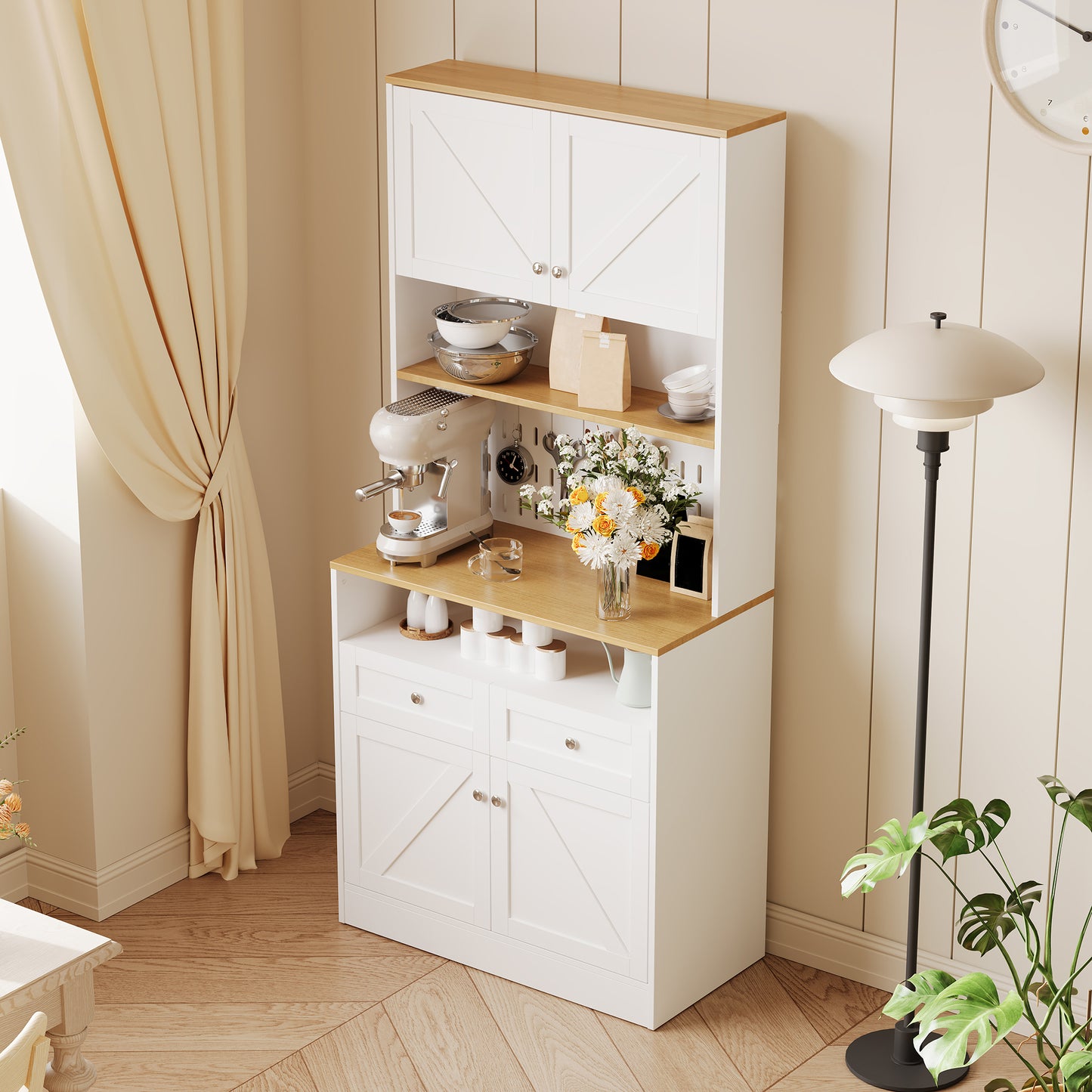 Stylish White Dining Room Sideboard With 2 Drawers And 4 Doors  Elegant Buffet For Kitchen, Dining Room & Living Room With Silver Handles And Generous Storage Space