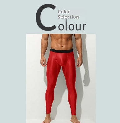 Men's Ice Silk Thin High Elastic Shaping Tight Fitness Sports Leggings